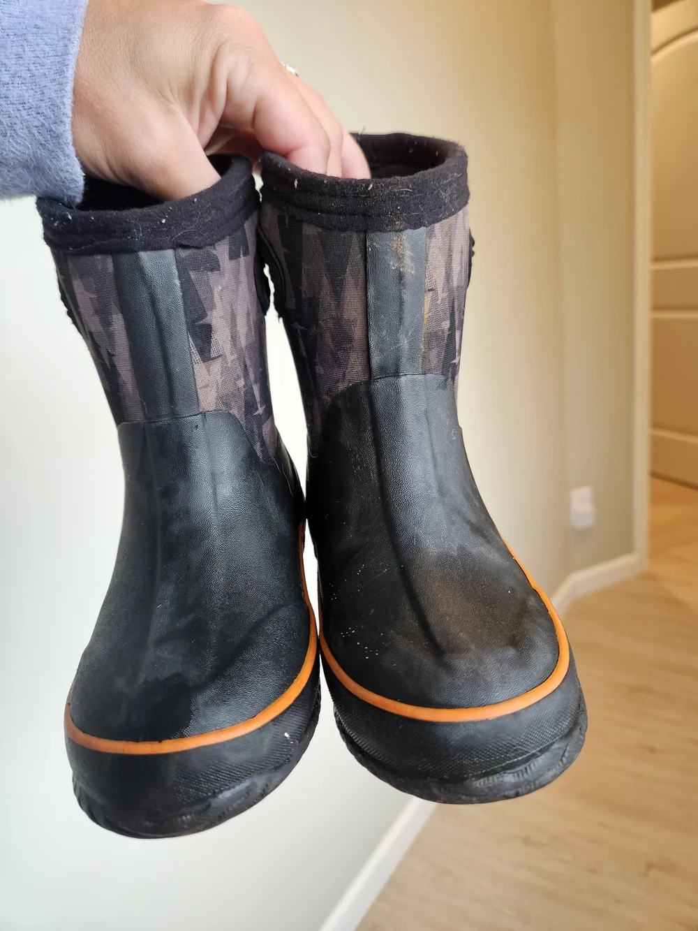 BOGS Kids Waterproof Winter Boots - Black with Orange Trim